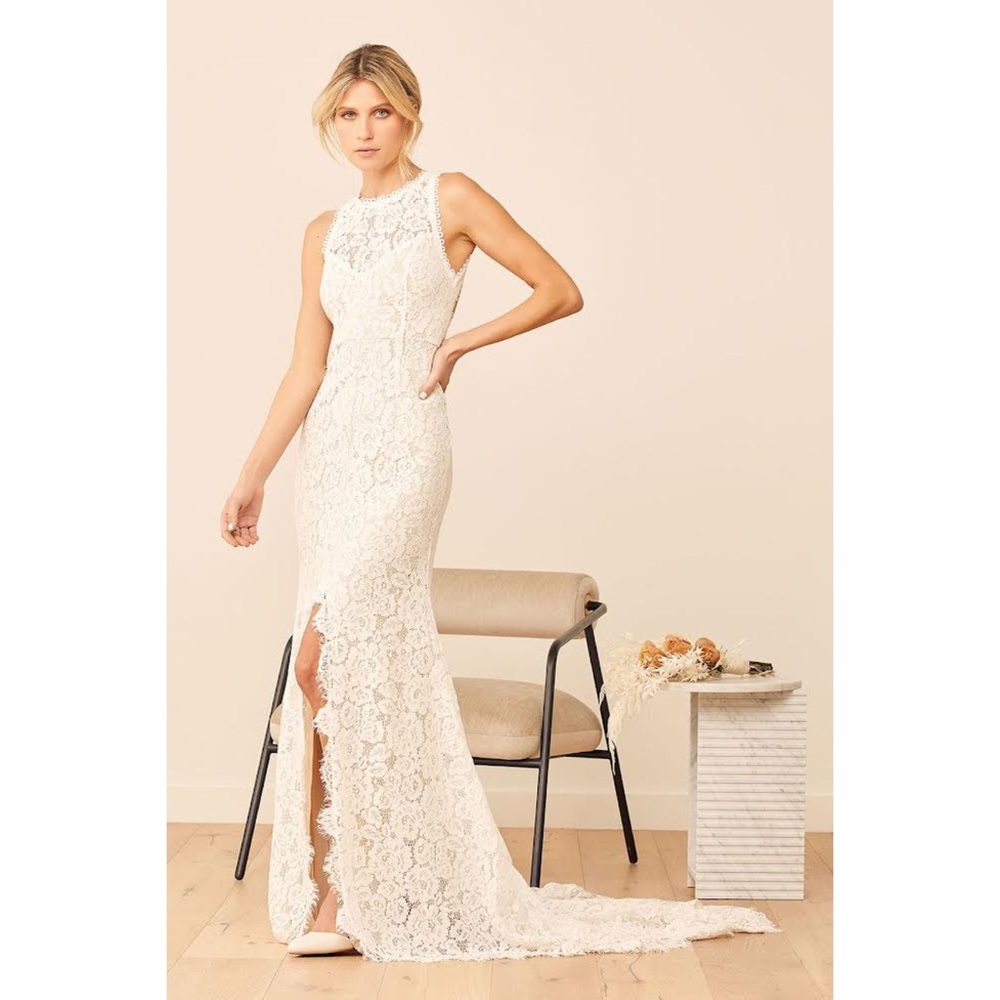 Lulu's White Lace Open Back Wedding Dress NWT